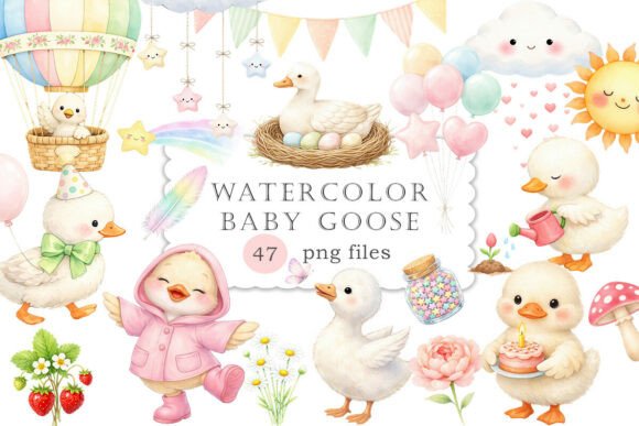 Download Watercolor Baby Goose Spring Clipart PNG - Spring Collection