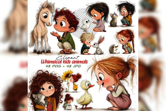 Download Whimsical Cute Kids Clipart Set - Kids clipart Collection