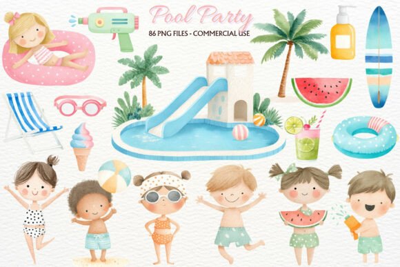 Download Summer Pool Party Nursery Kids Clipart - Premium Resources