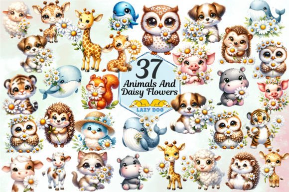 Download Cute Animals &amp; Daisy Flowers - Cute animals Collection