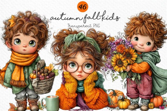 Download Whimsical Autumn Fall Kids Clipart PNG - Kids clipart Collection