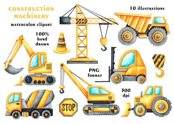 Download Construction Vehicles Watercolor Clipart - Premium Bundle