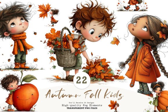 Download Whimsical Autumn Fall Kids Clipart - Kids clipart Collection
