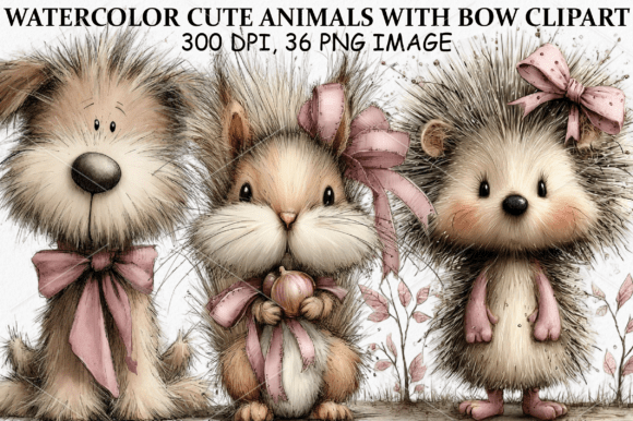 Download Watercolor Cute Animals with Bow Clipart - Cute animals Collection